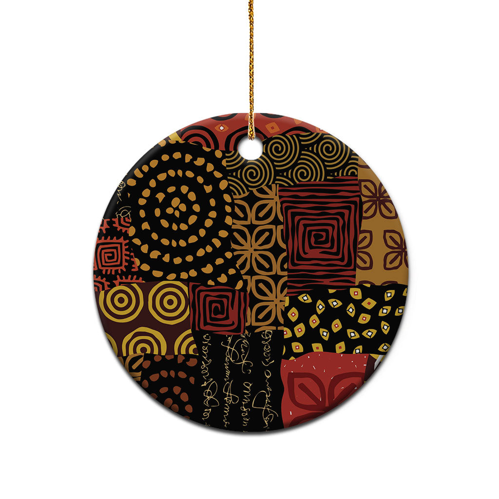 African American Quilt Inspired Ceramic Ornament Earth Tone African Patchwork Motif