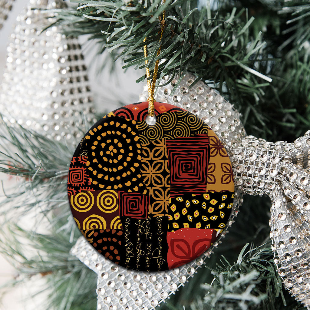 African American Quilt Inspired Ceramic Ornament Earth Tone African Patchwork Motif