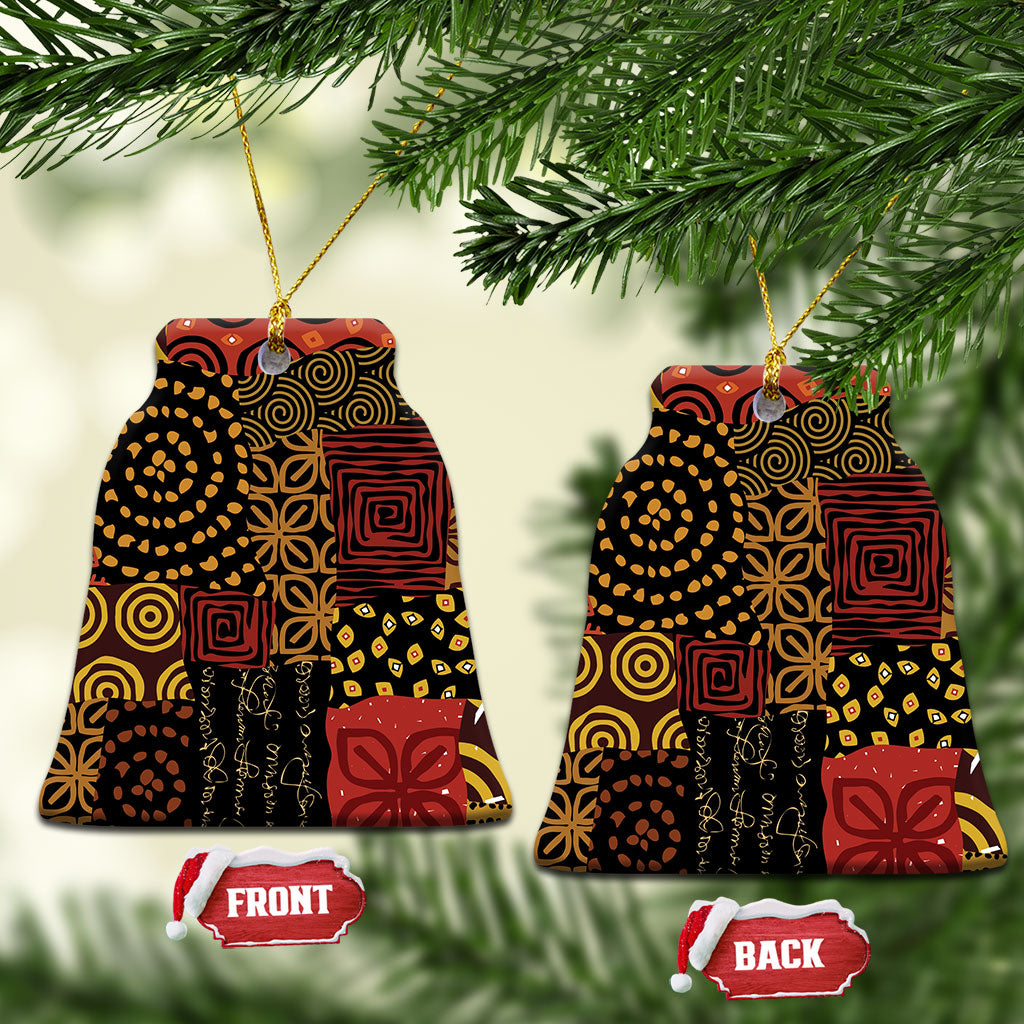 African American Quilt Inspired Ceramic Ornament Earth Tone African Patchwork Motif