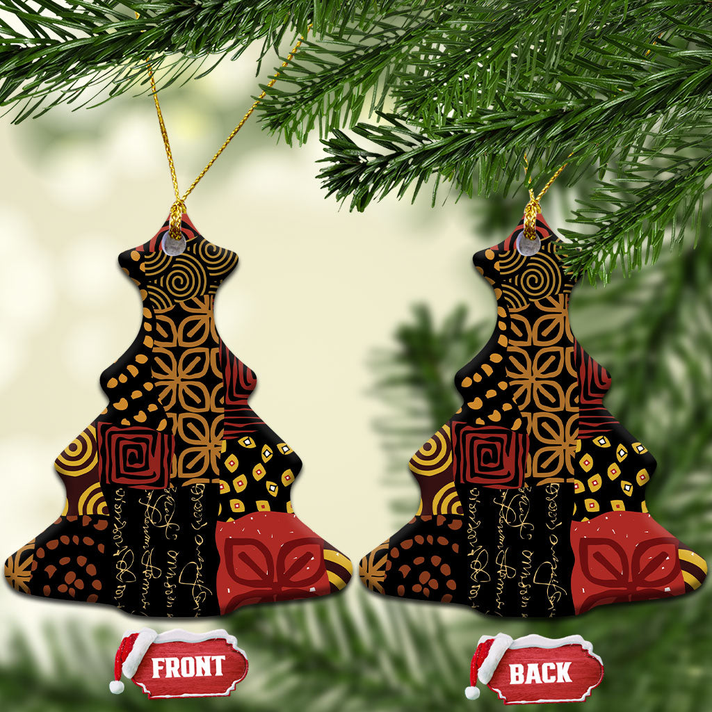 African American Quilt Inspired Ceramic Ornament Earth Tone African Patchwork Motif