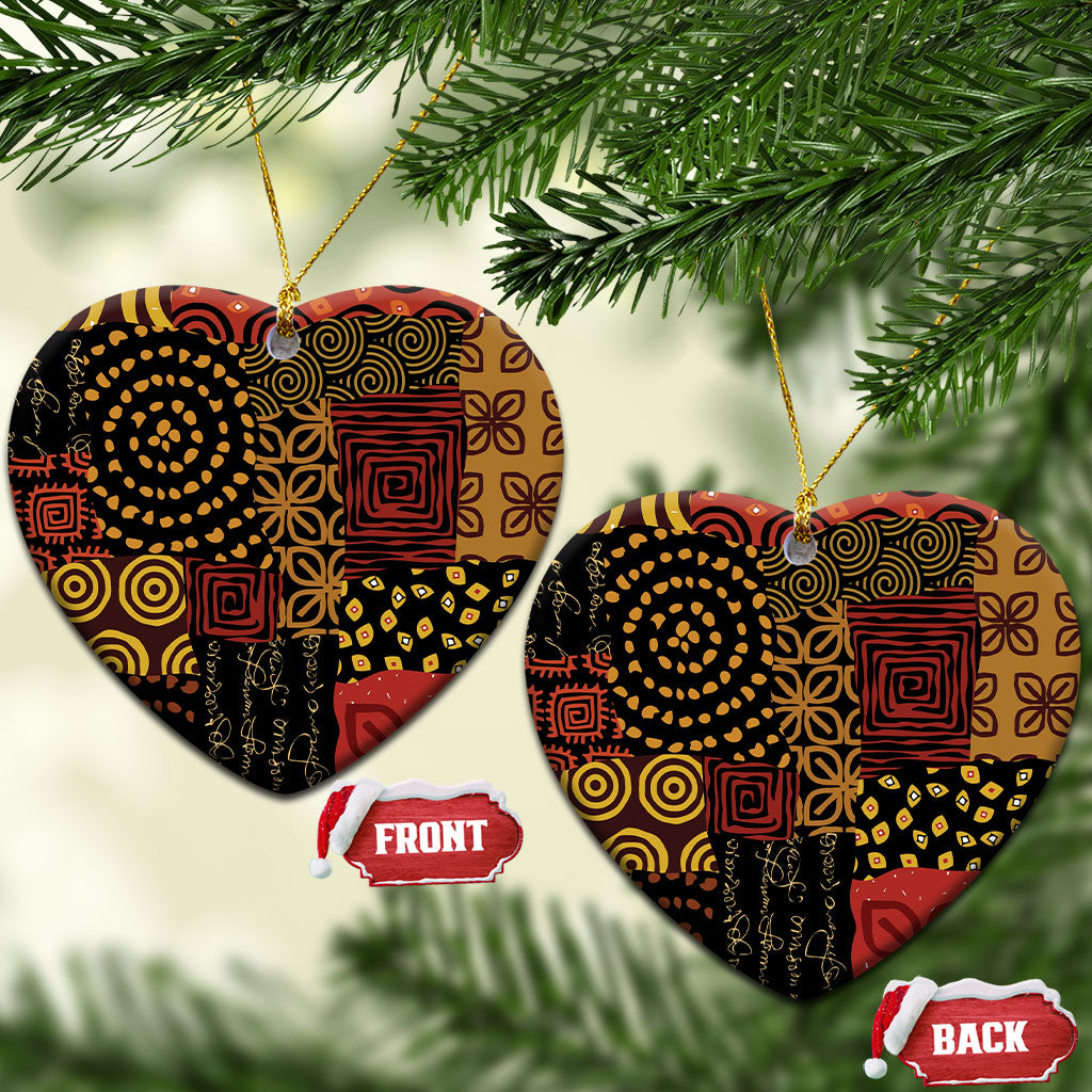 African American Quilt Inspired Ceramic Ornament Earth Tone African Patchwork Motif