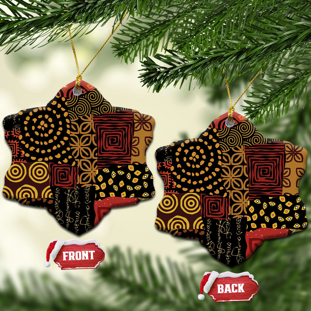African American Quilt Inspired Ceramic Ornament Earth Tone African Patchwork Motif
