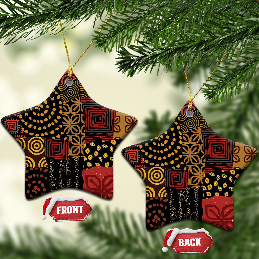 African American Quilt Inspired Ceramic Ornament Earth Tone African Patchwork Motif