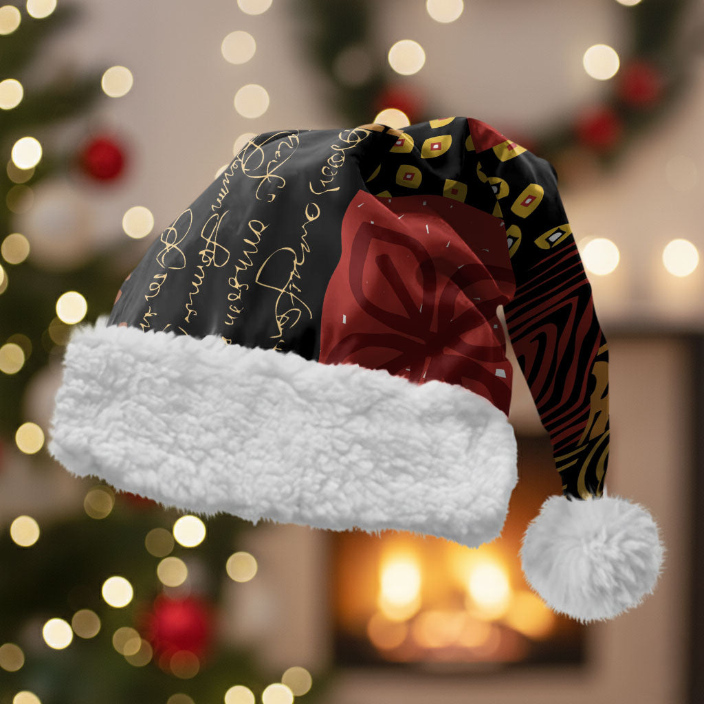 African American Quilt Inspired Christmas Santa Hat Earth Tone African Patchwork Motif