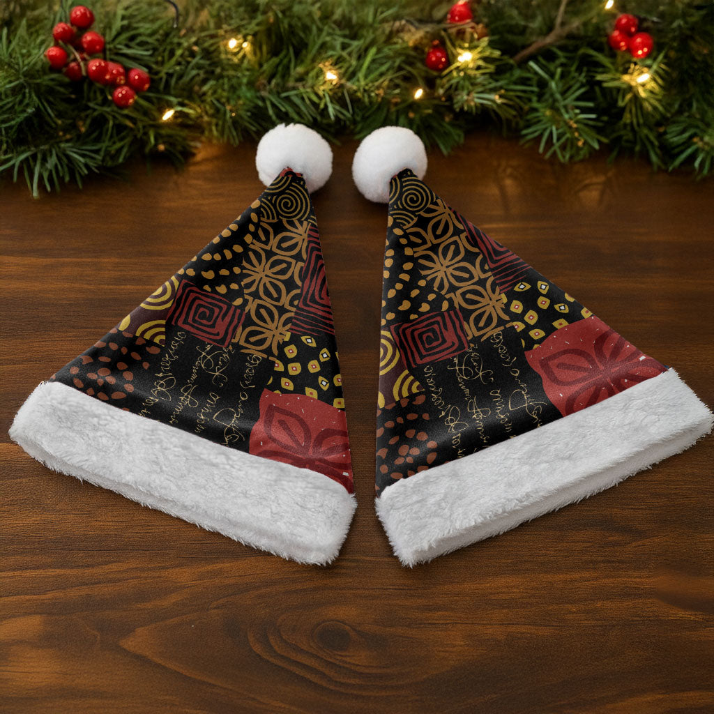 African American Quilt Inspired Christmas Santa Hat Earth Tone African Patchwork Motif