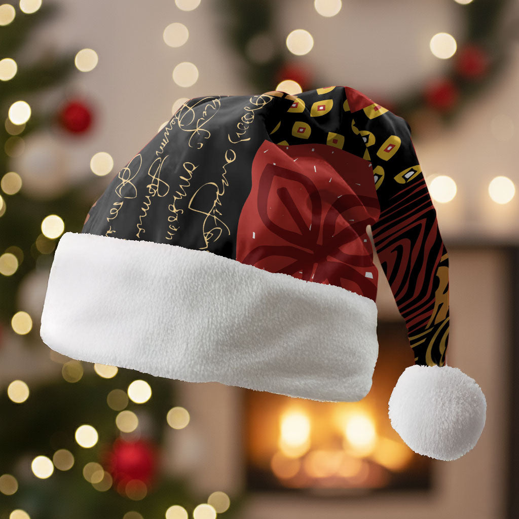 African American Quilt Inspired Christmas Santa Hat Earth Tone African Patchwork Motif