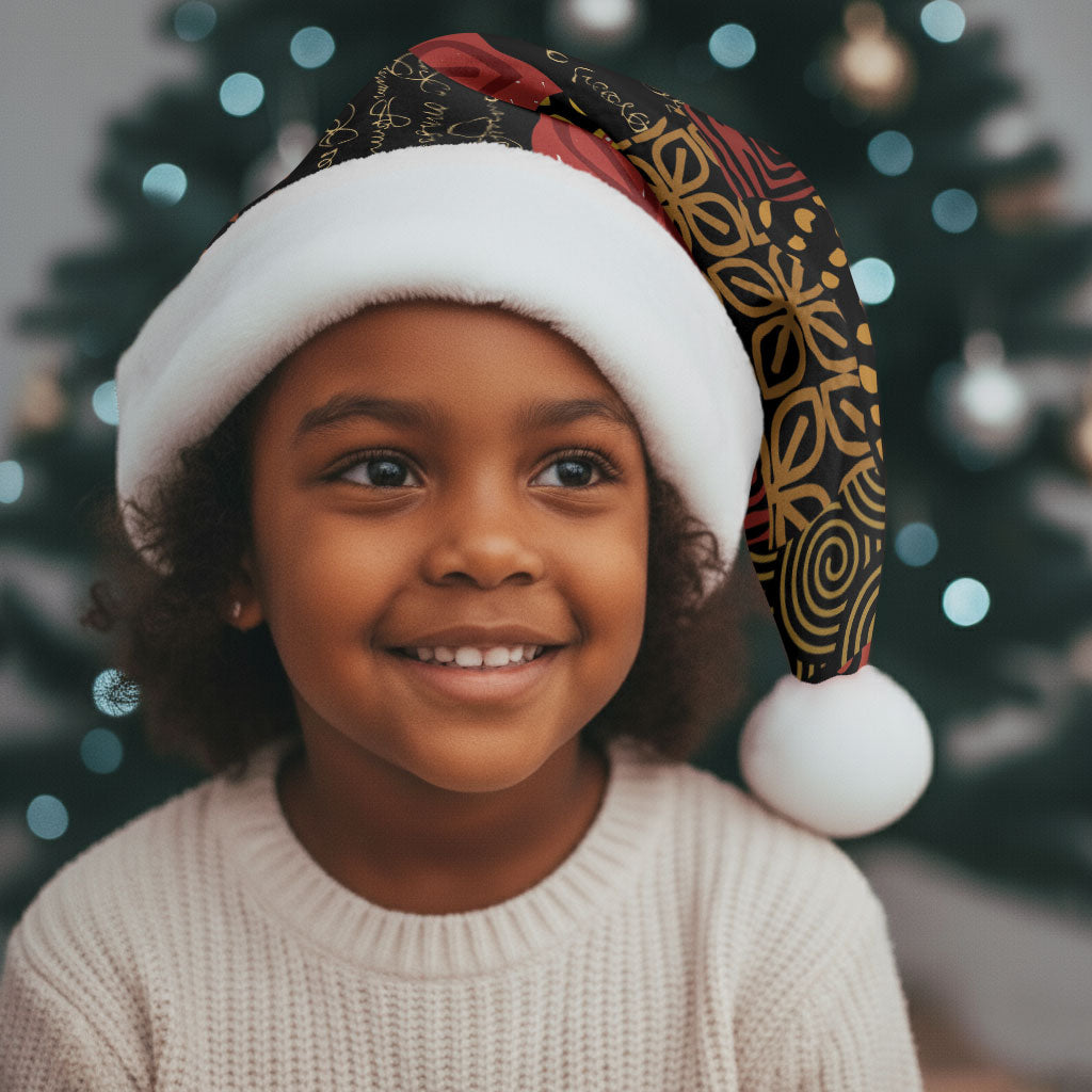 African American Quilt Inspired Christmas Santa Hat Earth Tone African Patchwork Motif