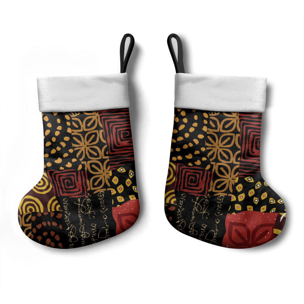 African American Quilt Inspired Christmas Stocking Earth Tone African Patchwork Motif