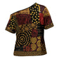 African American Quilt Inspired Cross Shoulder Shirt Earth Tone African Patchwork Motif