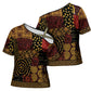 African American Quilt Inspired Cross Shoulder Shirt Earth Tone African Patchwork Motif
