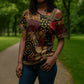 African American Quilt Inspired Cross Shoulder Shirt Earth Tone African Patchwork Motif