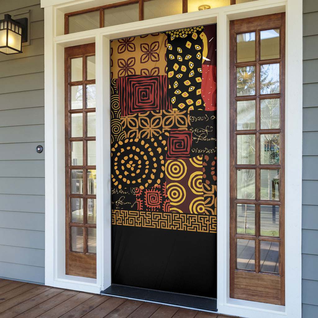 African American Quilt Inspired Door Cover Earth Tone African Patchwork Motif