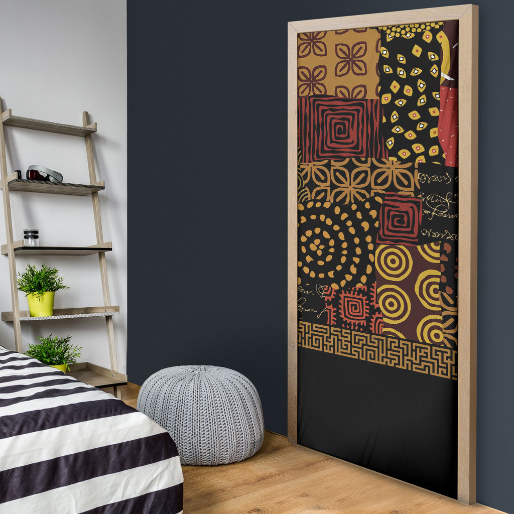 African American Quilt Inspired Door Cover Earth Tone African Patchwork Motif