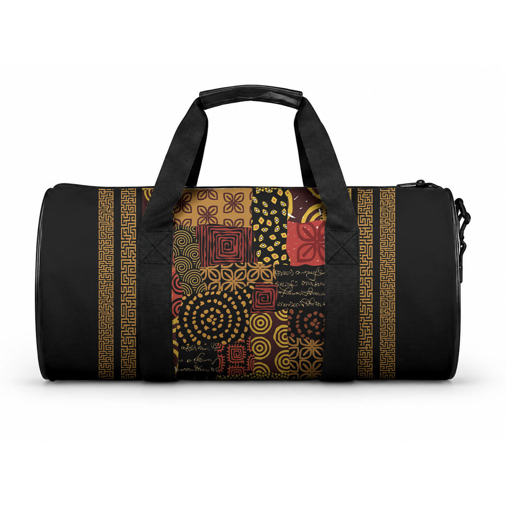 African American Quilt Inspired Duffle Bag Earth Tone African Patchwork Motif