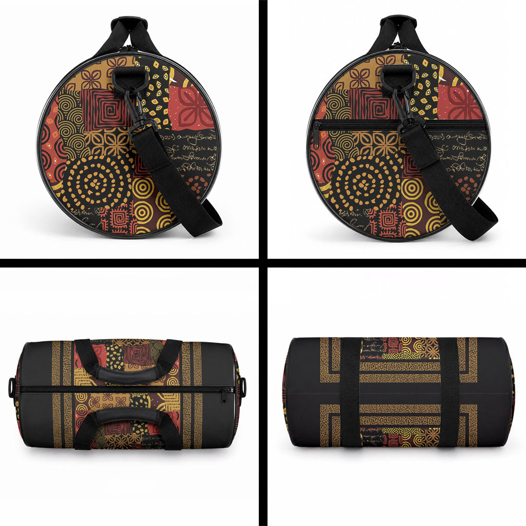 African American Quilt Inspired Duffle Bag Earth Tone African Patchwork Motif
