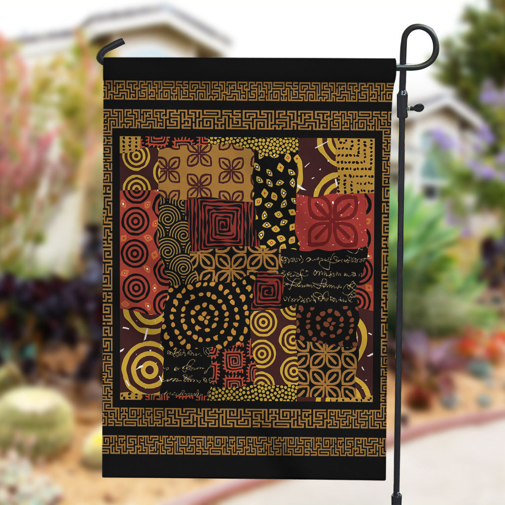 African American Quilt Inspired Garden Flag Earth Tone African Patchwork Motif