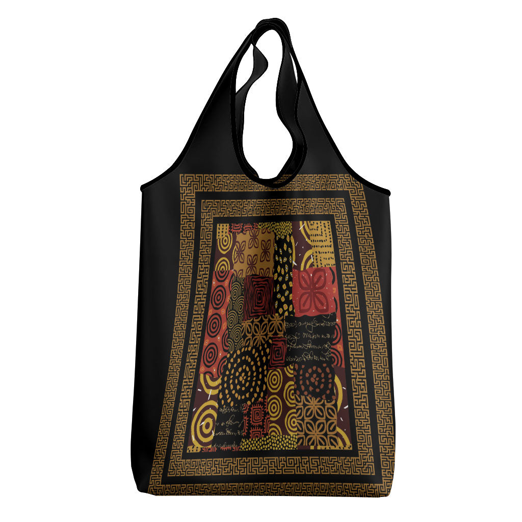 African American Quilt Inspired Grocery Bag Earth Tone African Patchwork Motif