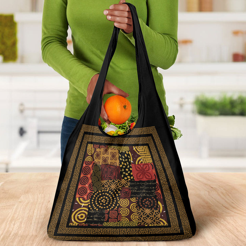 African American Quilt Inspired Grocery Bag Earth Tone African Patchwork Motif