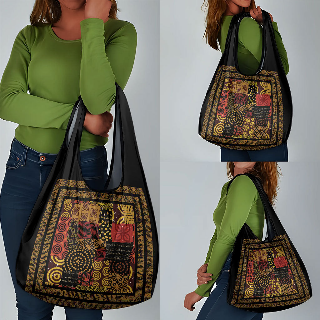 African American Quilt Inspired Grocery Bag Earth Tone African Patchwork Motif