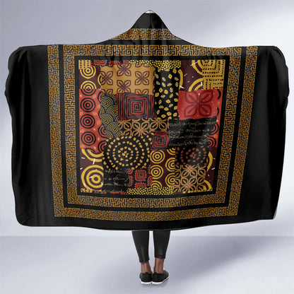 African American Quilt Inspired Hooded Blanket Earth Tone African Patchwork Motif