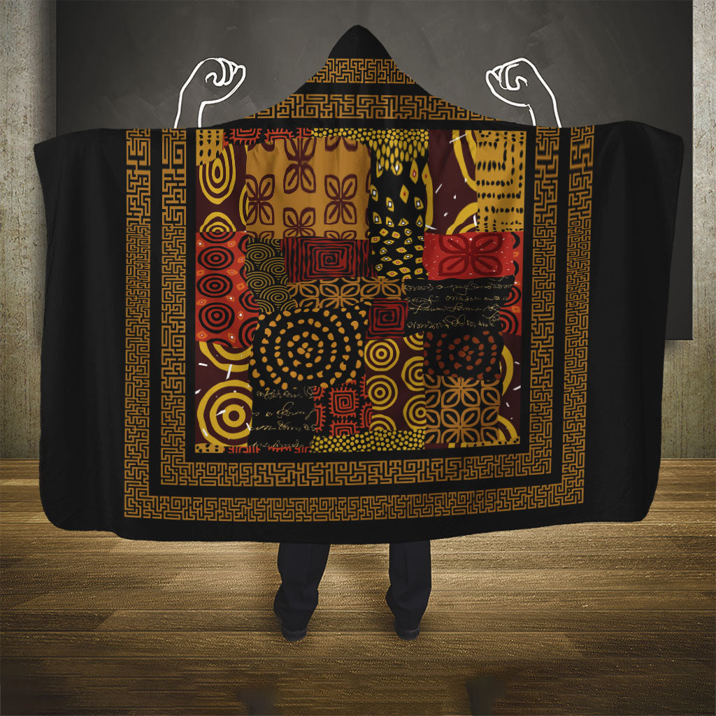 African American Quilt Inspired Hooded Blanket Earth Tone African Patchwork Motif