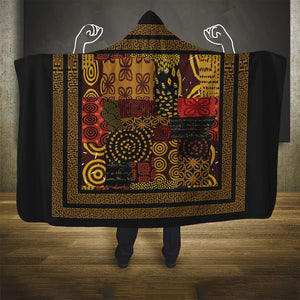 African American Quilt Inspired Hooded Blanket Earth Tone African Patchwork Motif