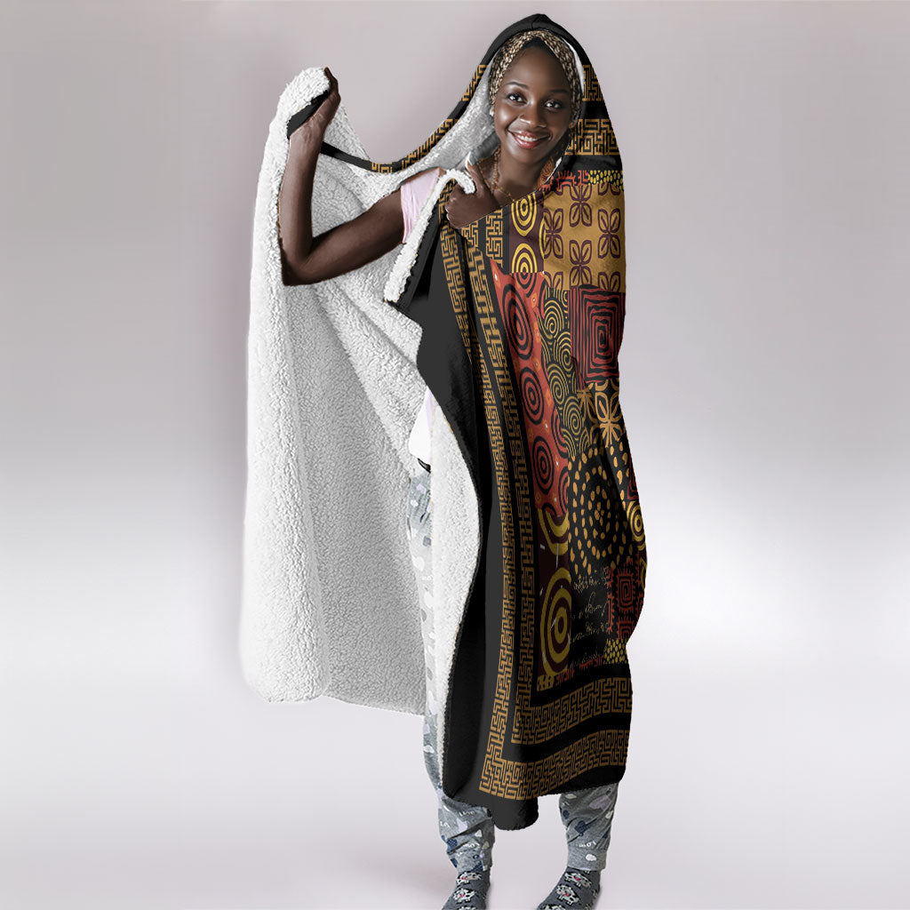 African American Quilt Inspired Hooded Blanket Earth Tone African Patchwork Motif