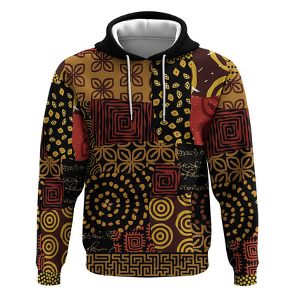 African American Quilt Inspired Hoodie Earth Tone African Patchwork Motif