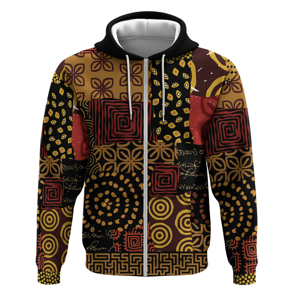 African American Quilt Inspired Hoodie Earth Tone African Patchwork Motif