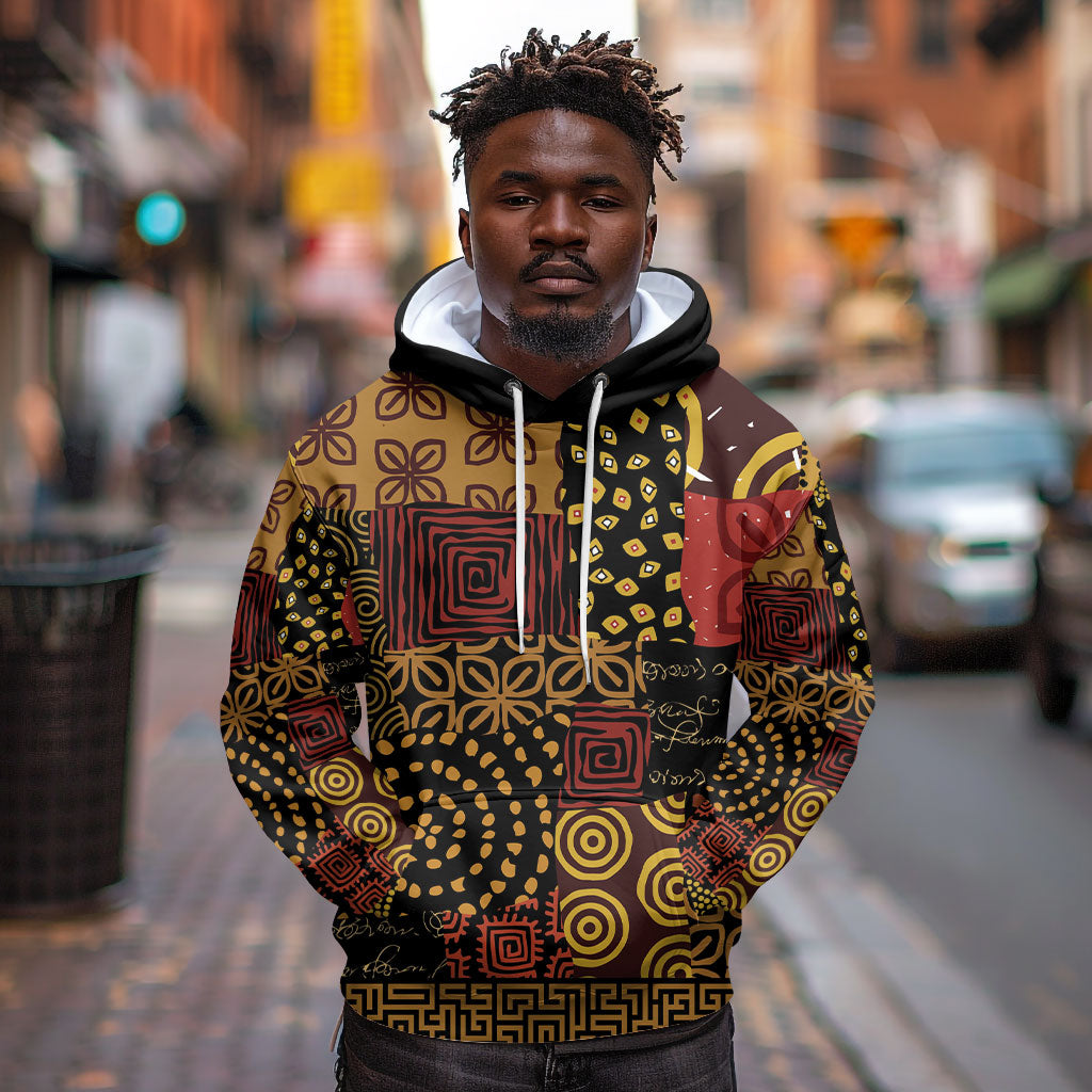 African American Quilt Inspired Hoodie Earth Tone African Patchwork Motif