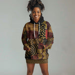 African American Quilt Inspired Hoodie Dress Earth Tone African Patchwork Motif