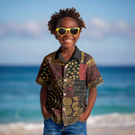 African American Quilt Inspired Kid Hawaiian Shirt Earth Tone African Patchwork Motif