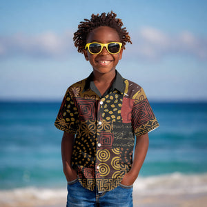 African American Quilt Inspired Kid Hawaiian Shirt Earth Tone African Patchwork Motif