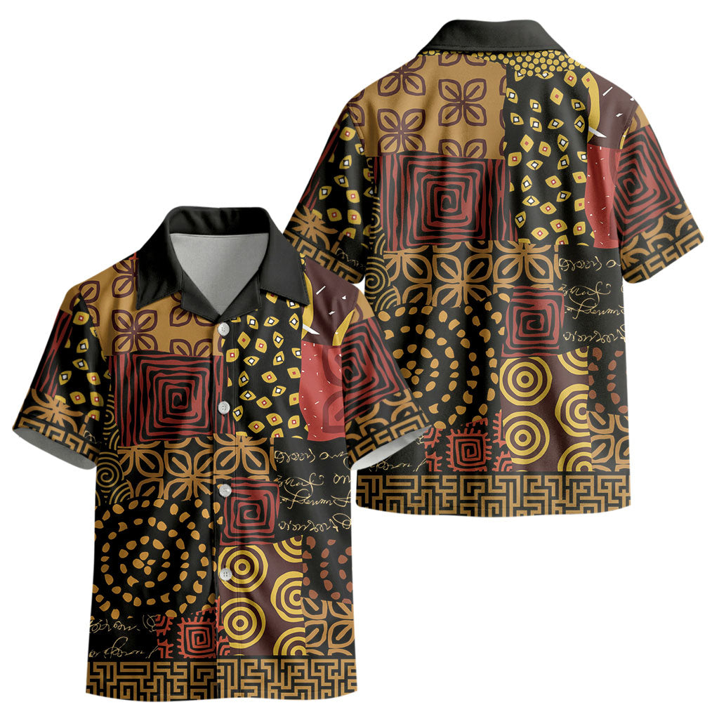 African American Quilt Inspired Kid Hawaiian Shirt Earth Tone African Patchwork Motif