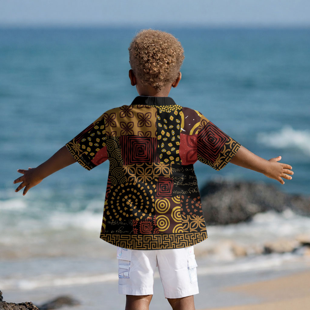 African American Quilt Inspired Kid Hawaiian Shirt Earth Tone African Patchwork Motif