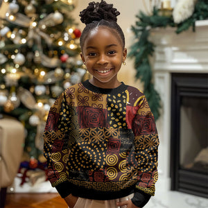 African American Quilt Inspired Kid Ugly Christmas Sweater Earth Tone African Patchwork Motif
