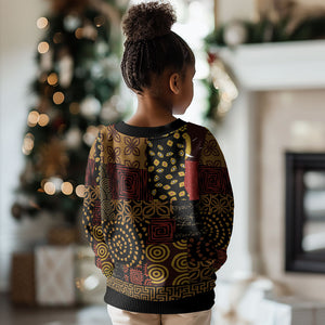 African American Quilt Inspired Kid Ugly Christmas Sweater Earth Tone African Patchwork Motif