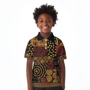 African American Quilt Inspired Kid Polo Shirt Earth Tone African Patchwork Motif