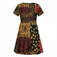 African American Quilt Inspired Kid Short Sleeve Dress Earth Tone African Patchwork Motif