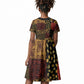 African American Quilt Inspired Kid Short Sleeve Dress Earth Tone African Patchwork Motif