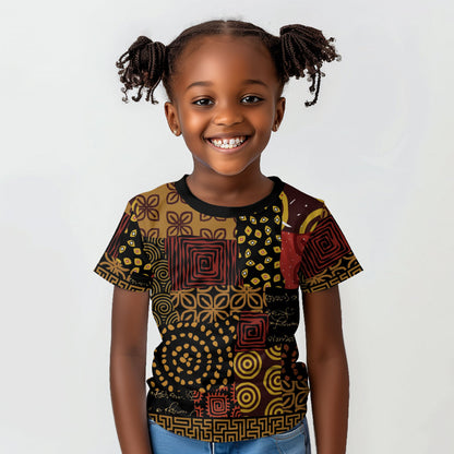 African American Quilt Inspired Kid T shirt Earth Tone African Patchwork Motif