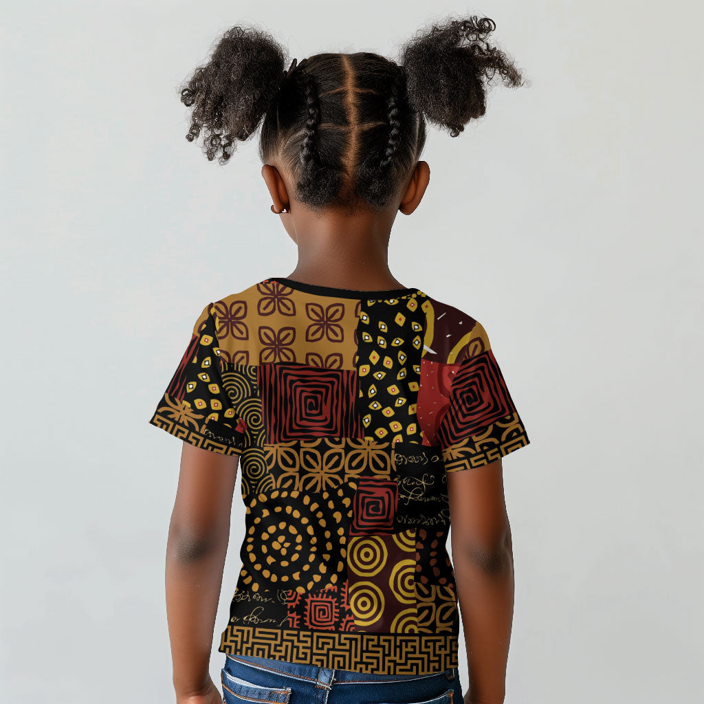 African American Quilt Inspired Kid T shirt Earth Tone African Patchwork Motif