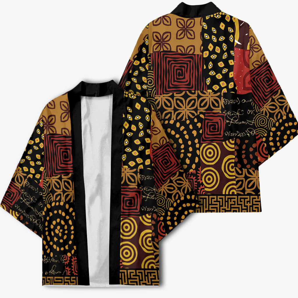 African American Quilt Inspired Kimono Earth Tone African Patchwork Motif