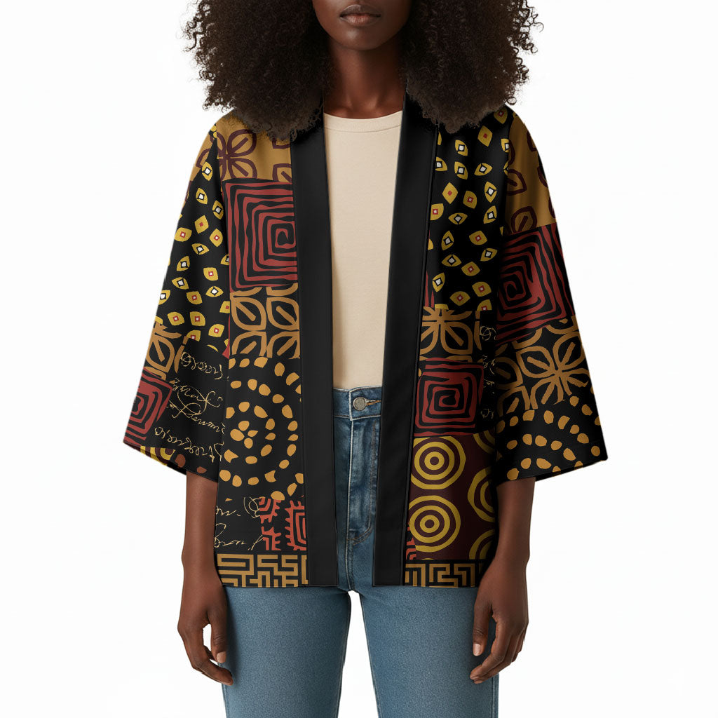 African American Quilt Inspired Kimono Earth Tone African Patchwork Motif