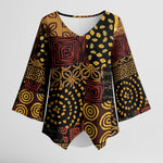 African American Quilt Inspired Kimono Sleeve Blouse Earth Tone African Patchwork Motif