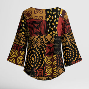 African American Quilt Inspired Kimono Sleeve Blouse Earth Tone African Patchwork Motif