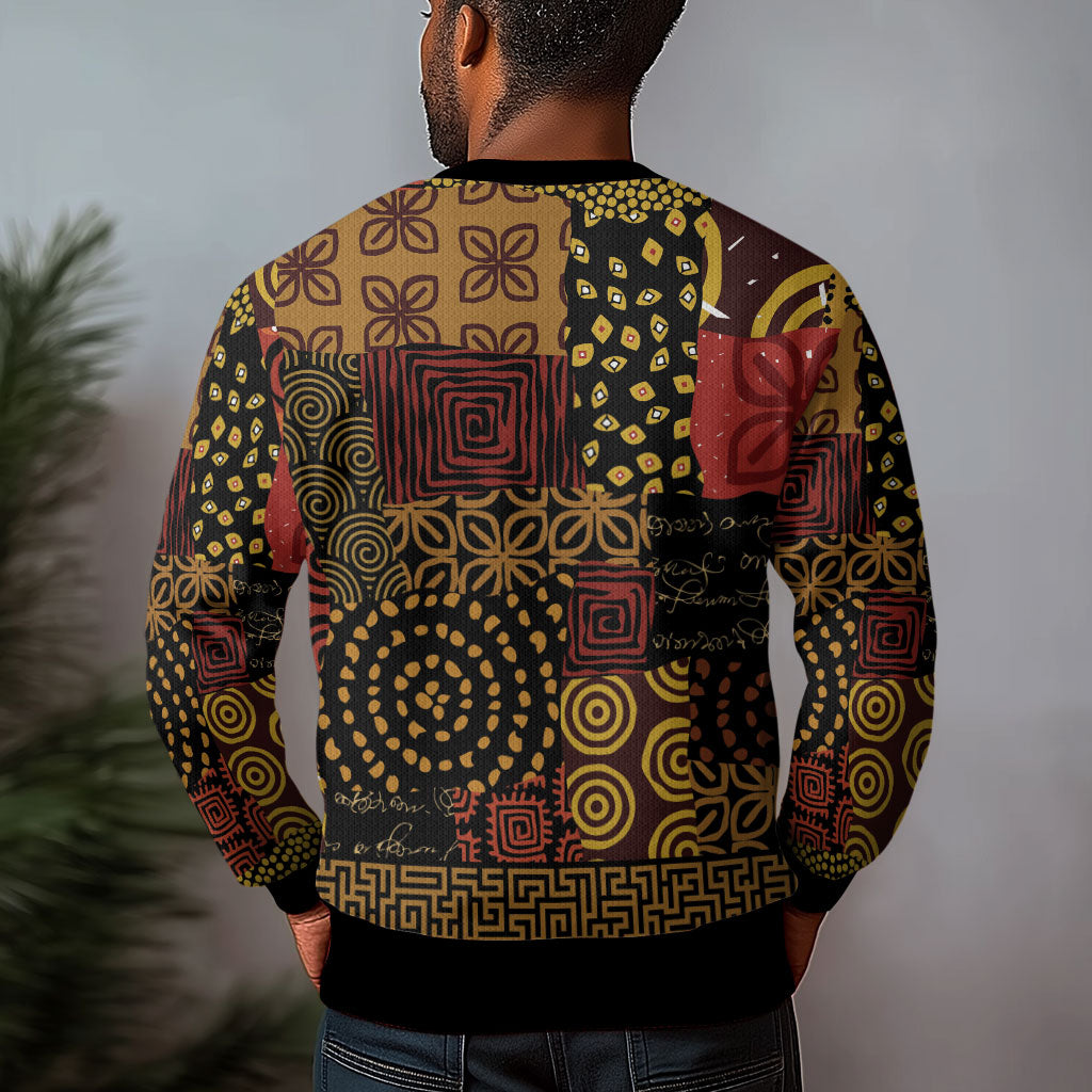African American Quilt Inspired Ugly Christmas Sweater Earth Tone African Patchwork Motif