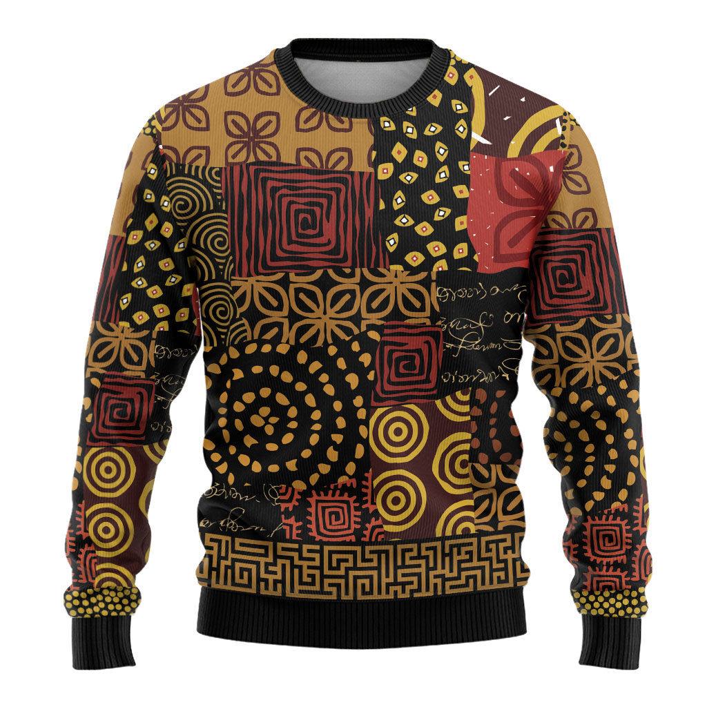 African American Quilt Inspired Ugly Christmas Sweater Earth Tone African Patchwork Motif