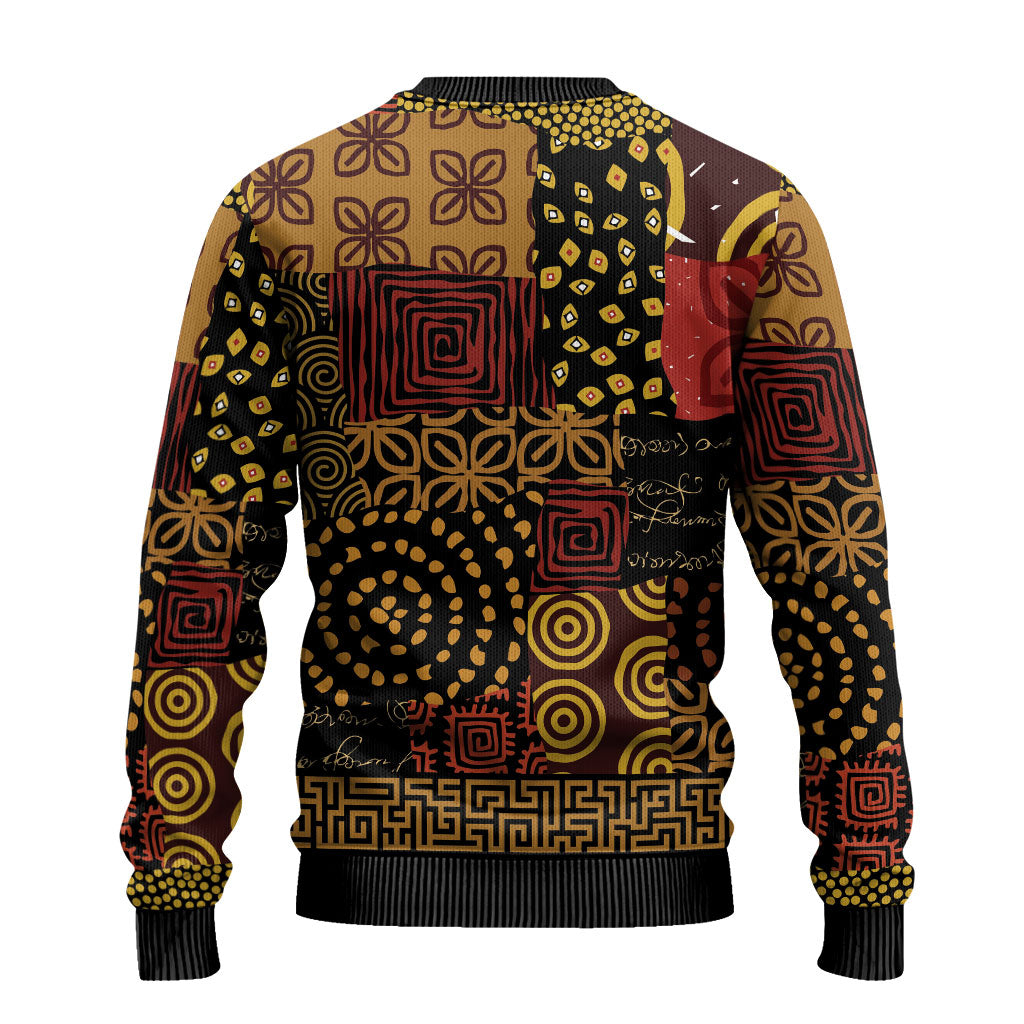 African American Quilt Inspired Ugly Christmas Sweater Earth Tone African Patchwork Motif