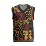 African American Quilt Inspired Christmas Knitted V-Neck Vest Earth Tone African Patchwork Motif
